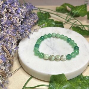 Green  Chalcedony, Green Calcite and lava stone stretch gemstone bracelet